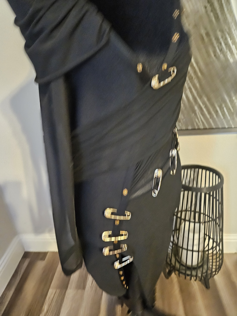 Asymmetrical Black Safety-Pin Detail Dress - Picture 4 of 7